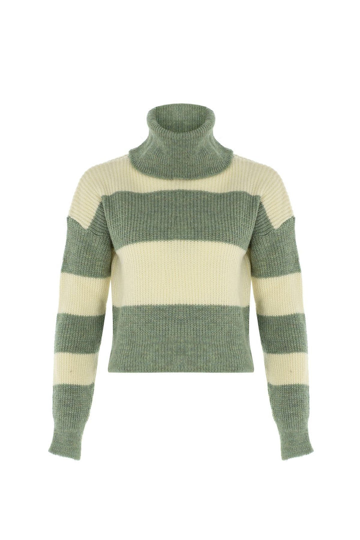 Çizgili Triko Kazak Mint