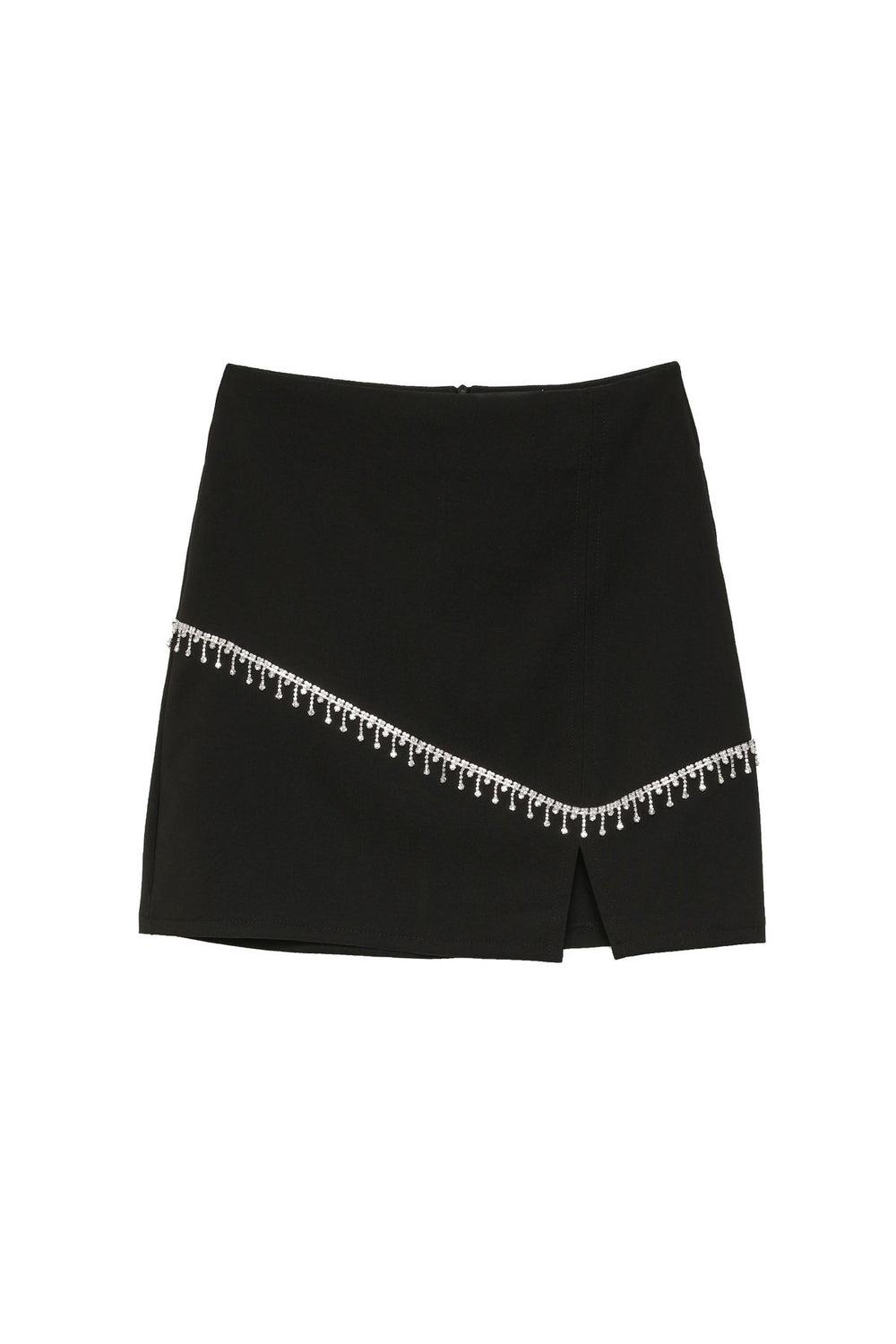 Stone Accessory Slit Mini Skirt Black