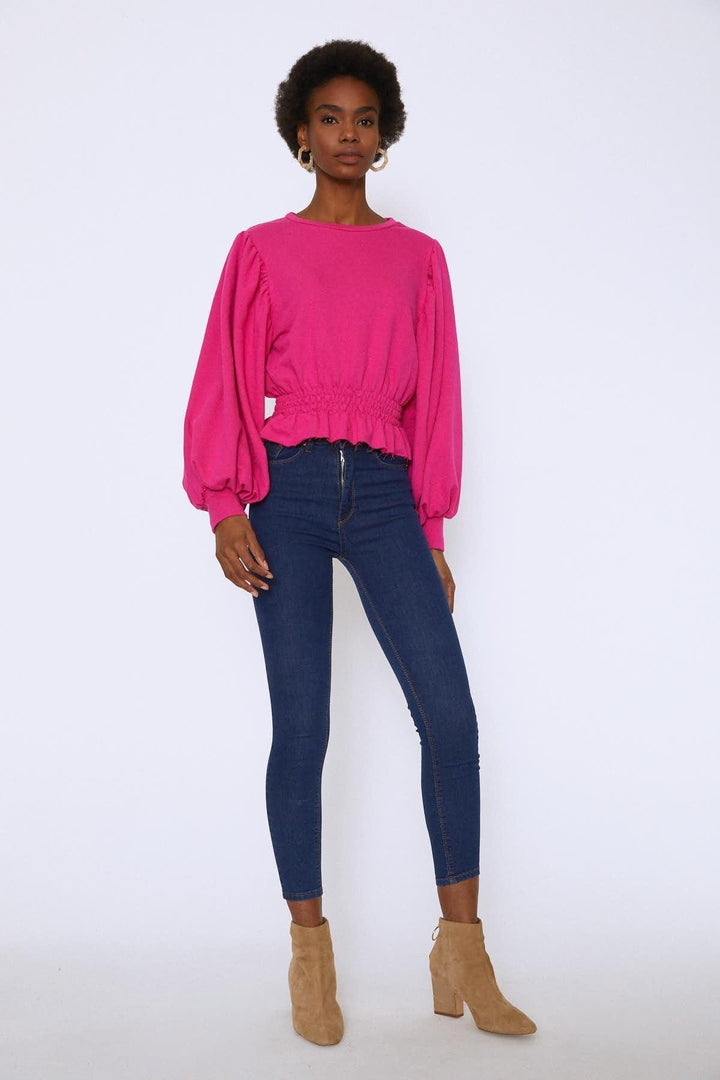 Beli Gipeli Balon Kol Sweatshirt Fuşya