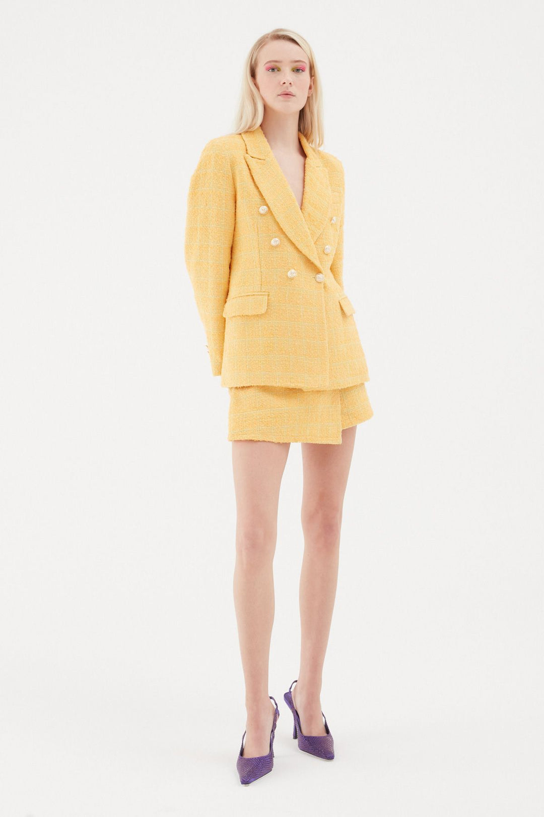 Kruvaze Tüvit Blazer Ceket Açık Oranj