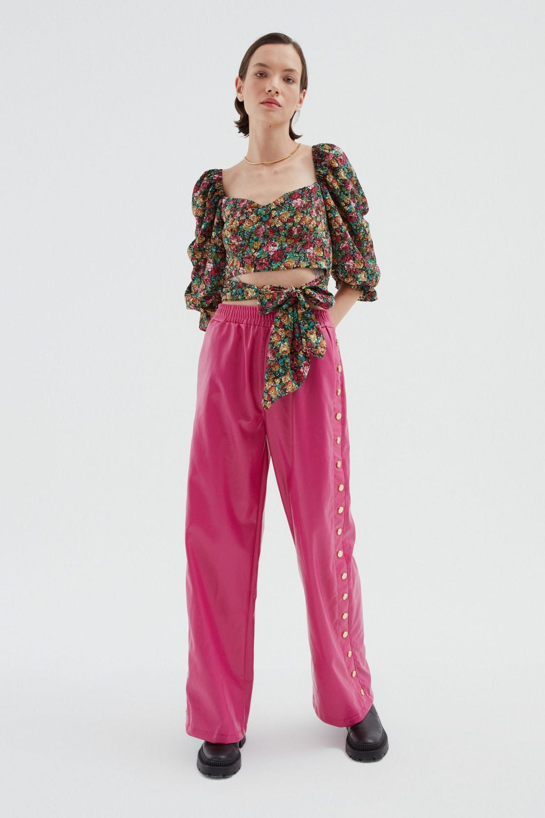 Balloon Sleeve Crop Blouse Green