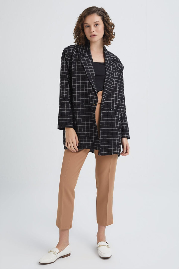 Checkered Oversize Blazer Jacket Black
