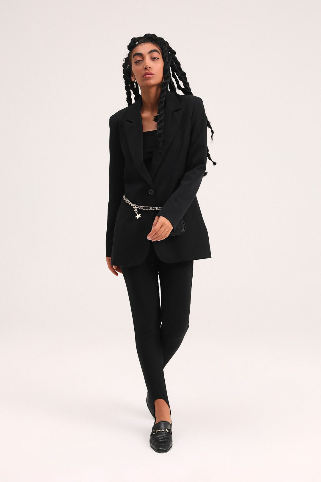 Chain Belt Bag Blazer Jacket Black