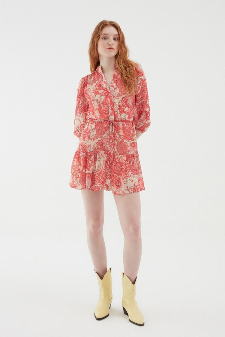 Patterned Chiffon Shirt Dress Pink