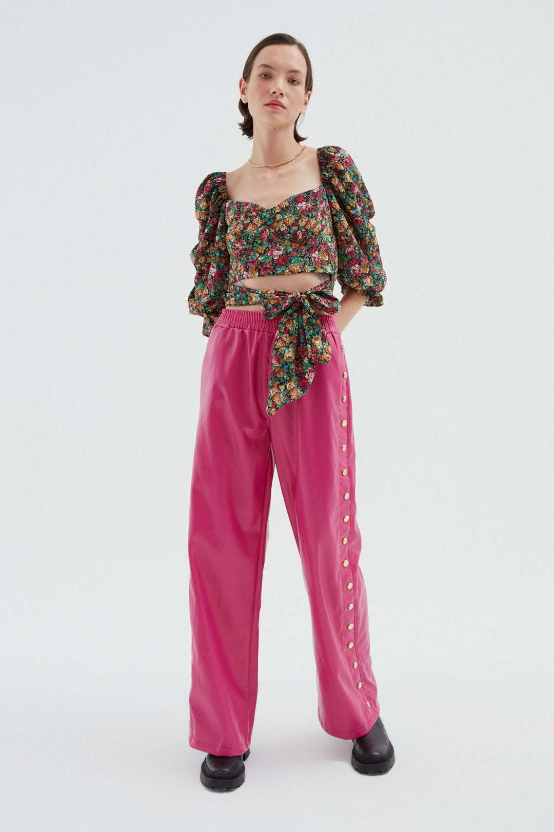 Balloon Sleeve Crop Blouse Green