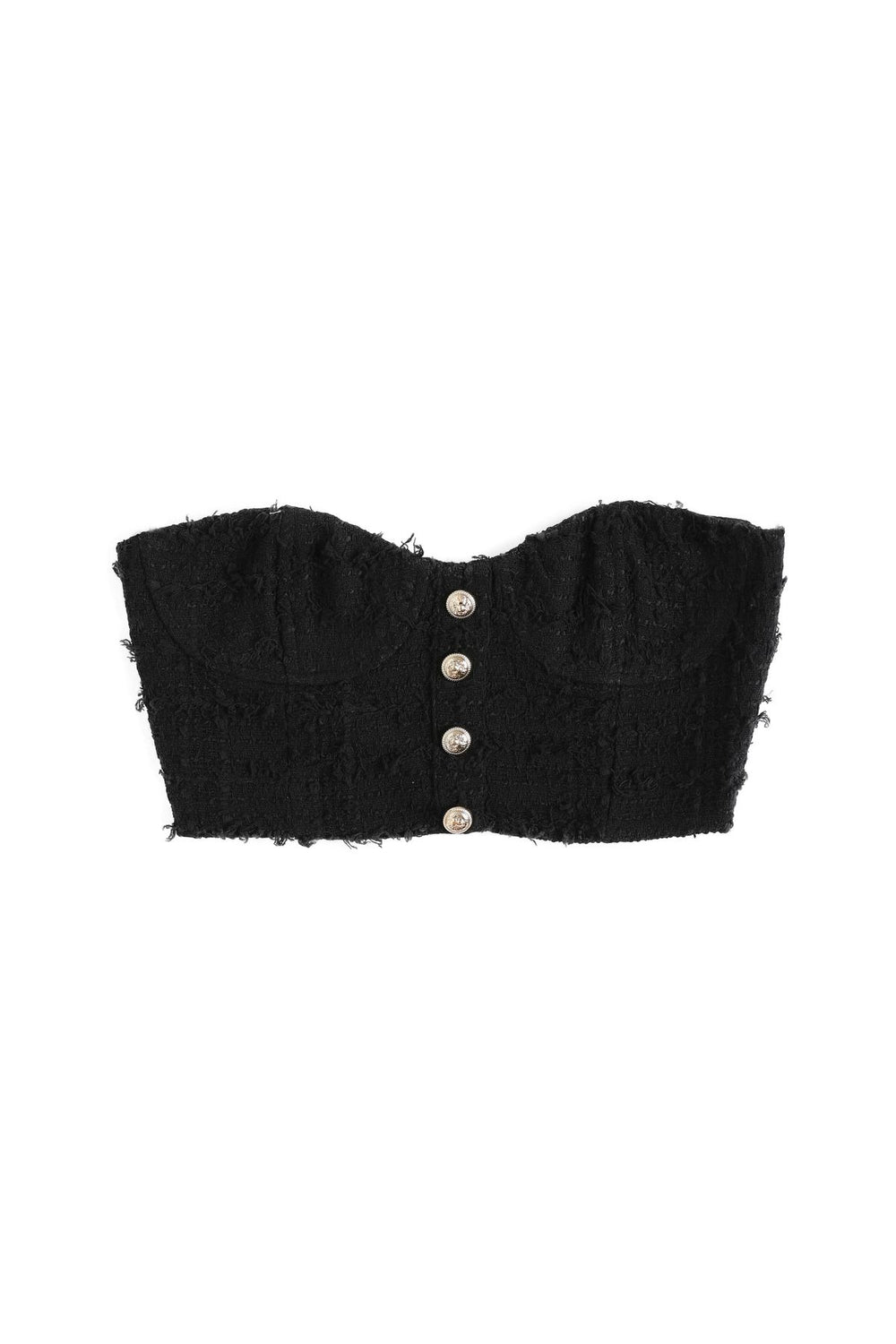Button Detailed Tweed Bustier Blouse Black