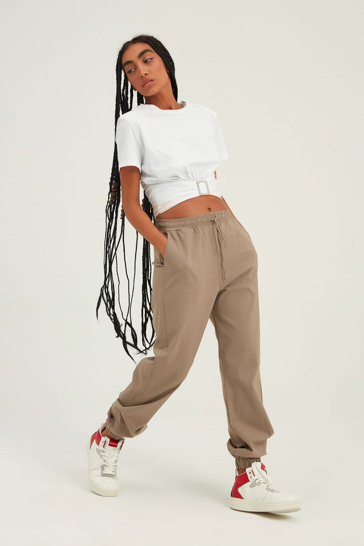 Jogger Beli Lastikli Pantolon Vizon