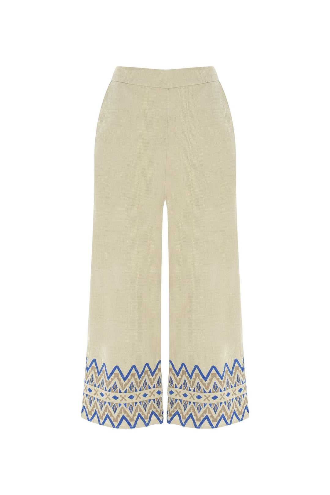 Paçası Nakışlı Keten Pantolon Naturel
