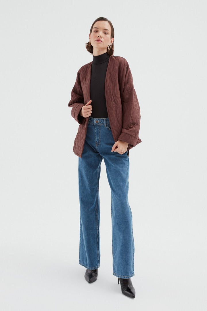 Bağlamalı Kapitone Ceket Kahverengi