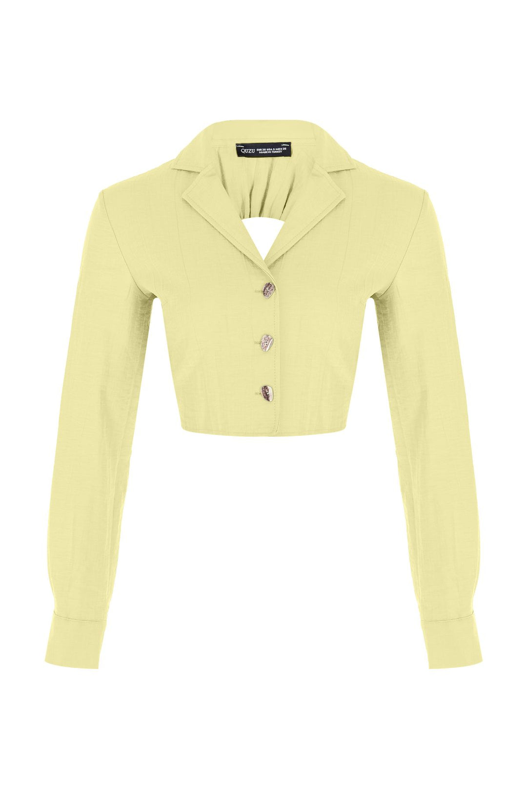 Sırt Bağlama Detaylı Crop Gömlek Sarı