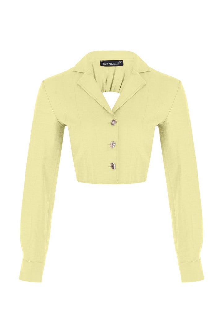 Sırt Bağlama Detaylı Crop Gömlek Sarı