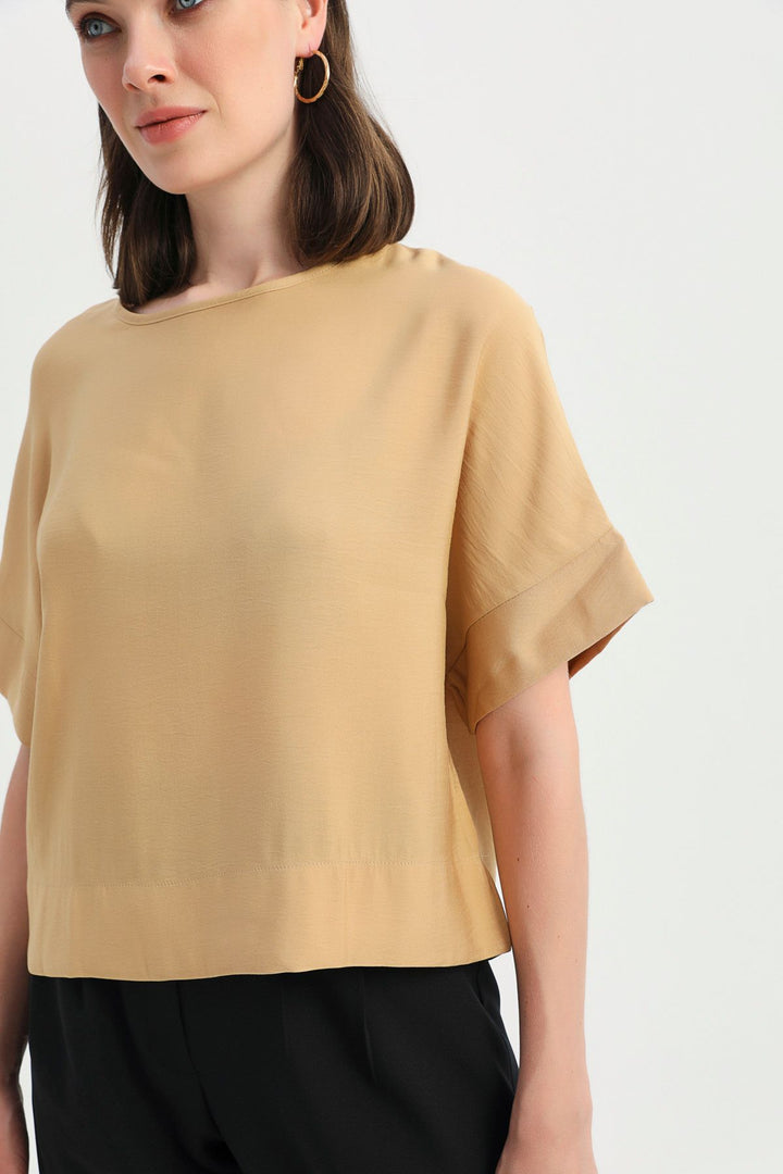 Three Quarter Sleeve Blouse Camel
