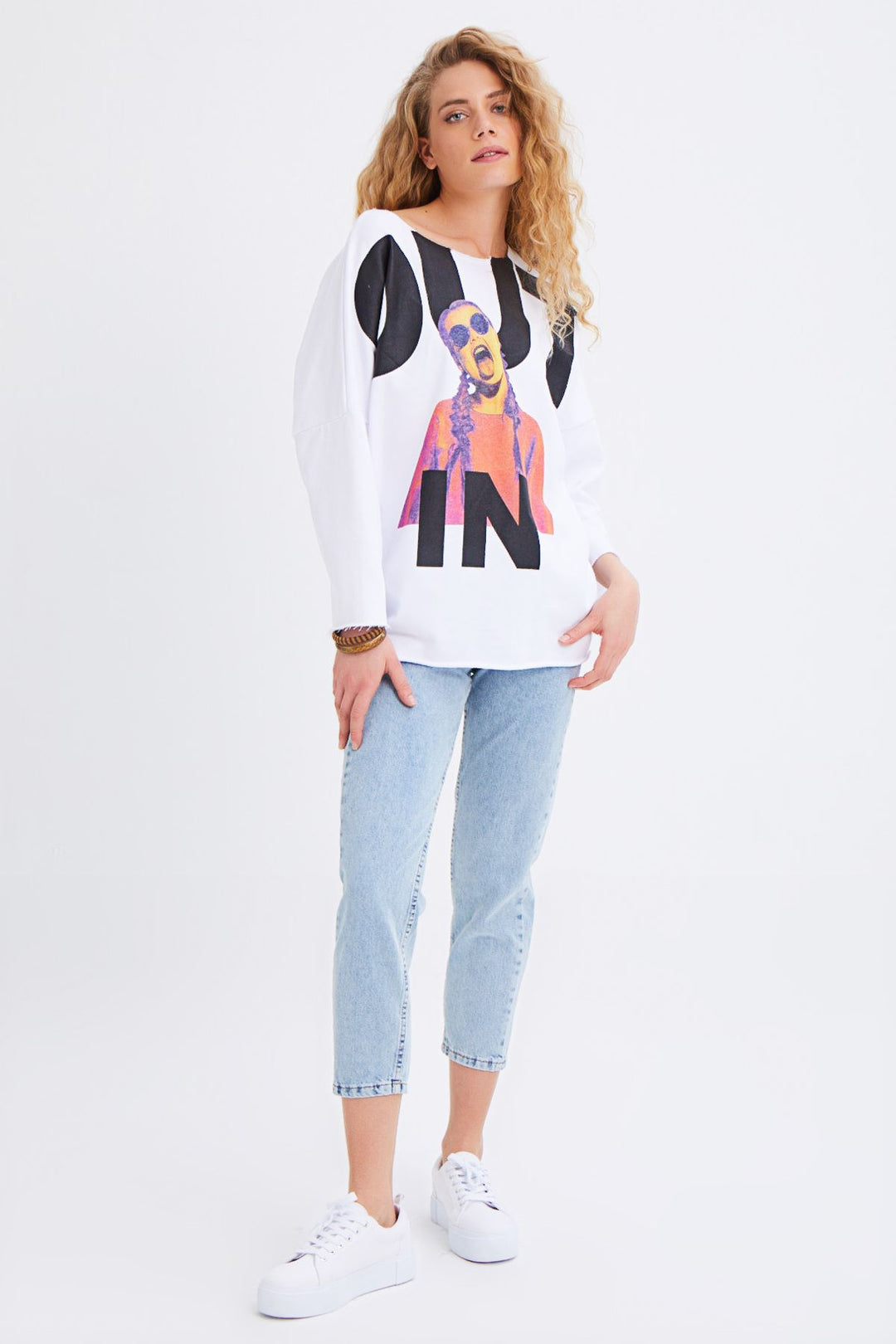 Baskılı Sweatshirt Beyaz