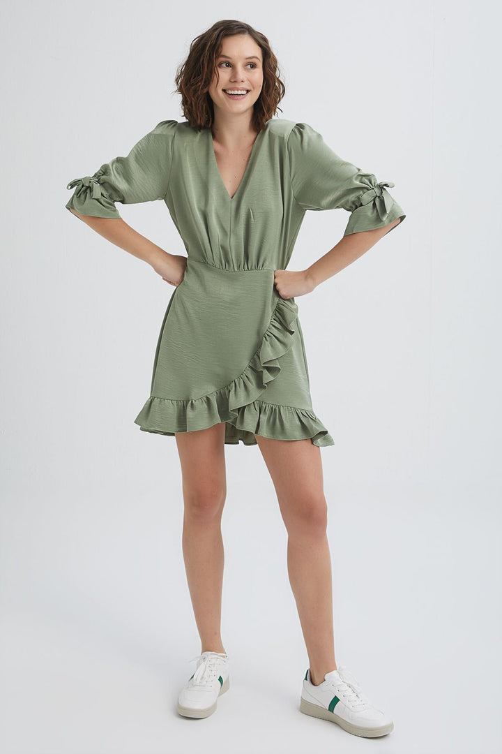 V Neck Frilly Mini Dress Mint