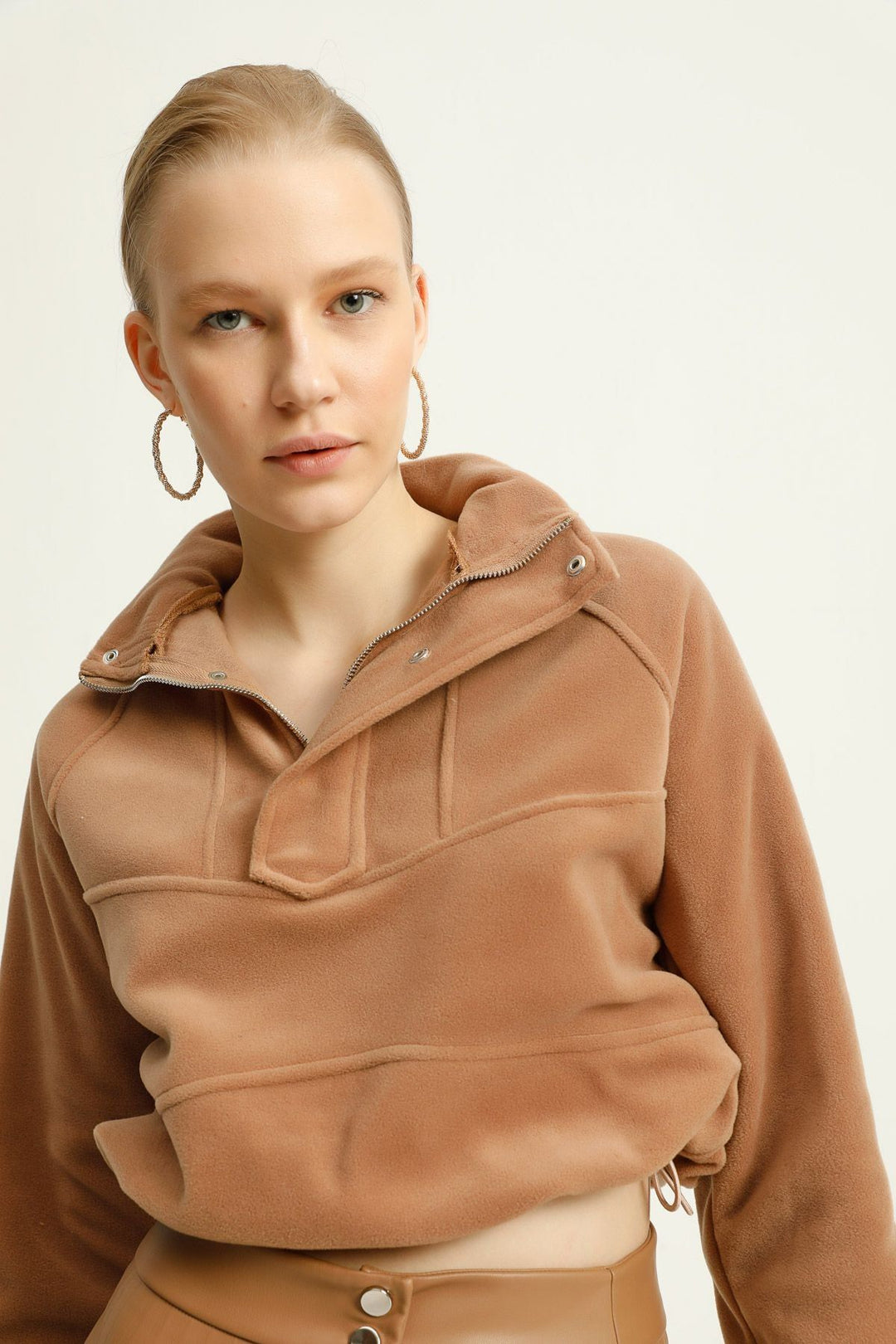 Hooded Fleece Sweatshirt Camel