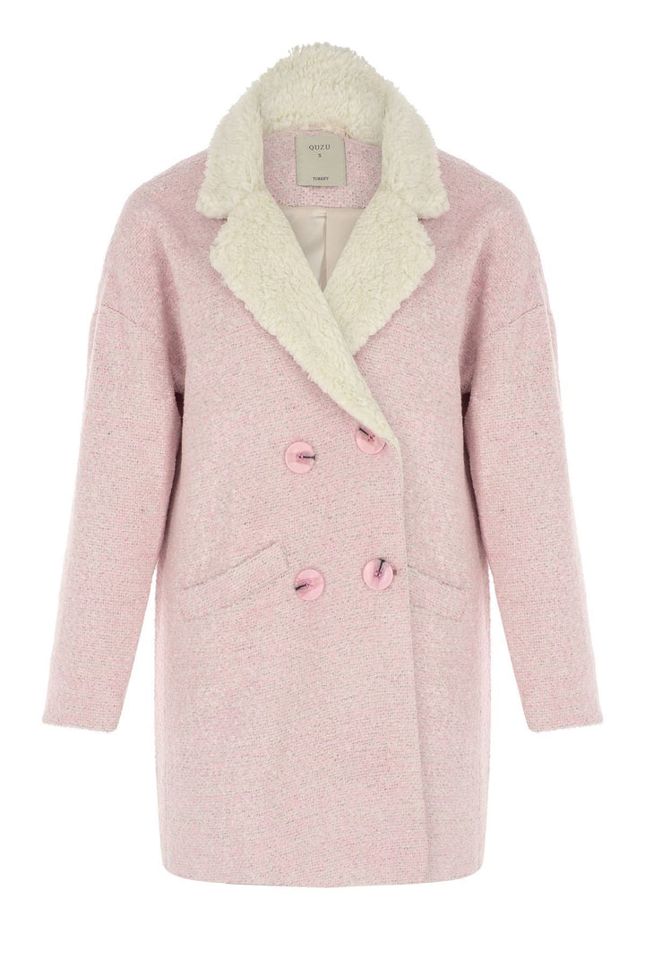 Plush Collar Double Breasted Coat Pink