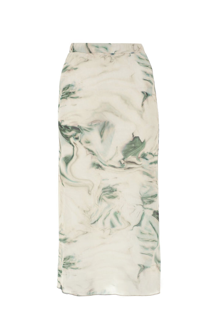Tie-Dye Patterned Tulle Midi Skirt Stone