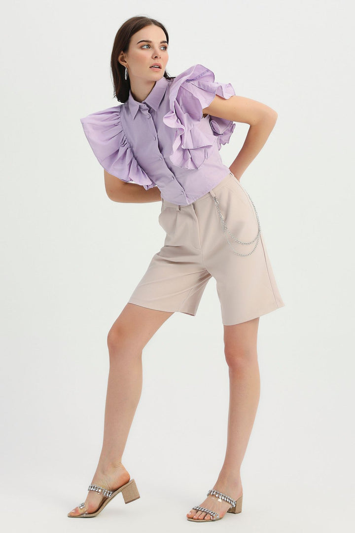 Shirt with Frilled Sleeves Lilac