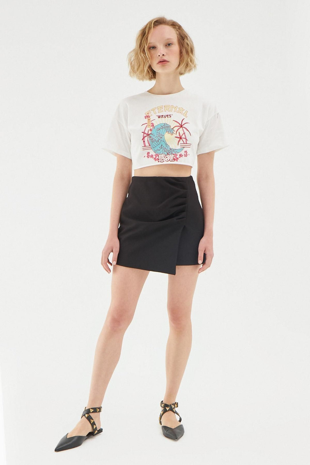 Ruffle Detailed Mini Short Skirt Black