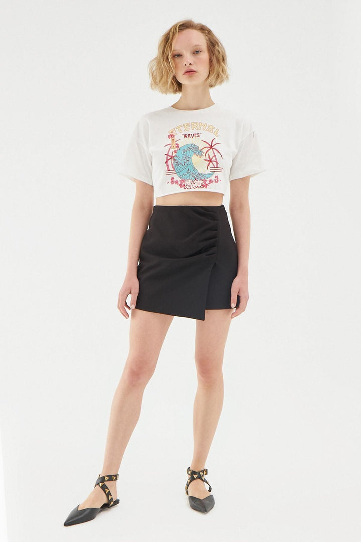 Ruffle Detailed Mini Short Skirt Black