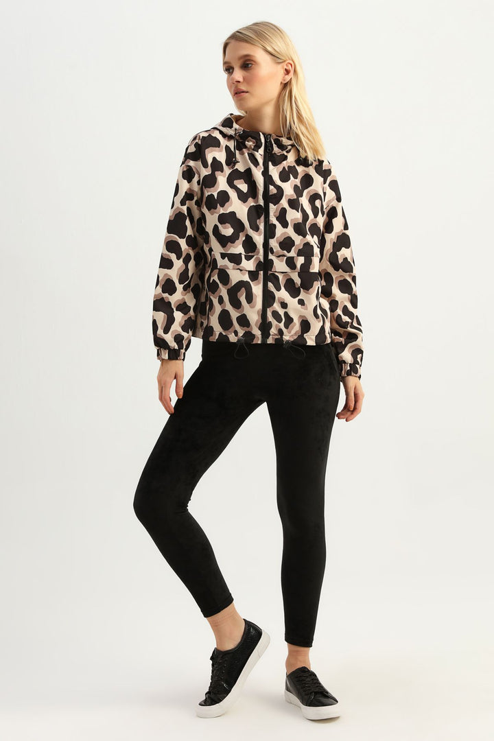 Patterned Hooded Raincoat Brown