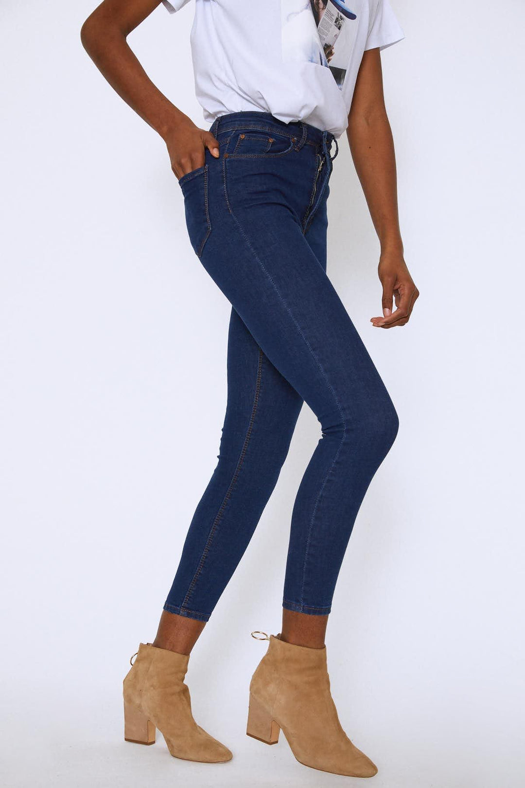 High Waist Skinny Pants Dark Blue