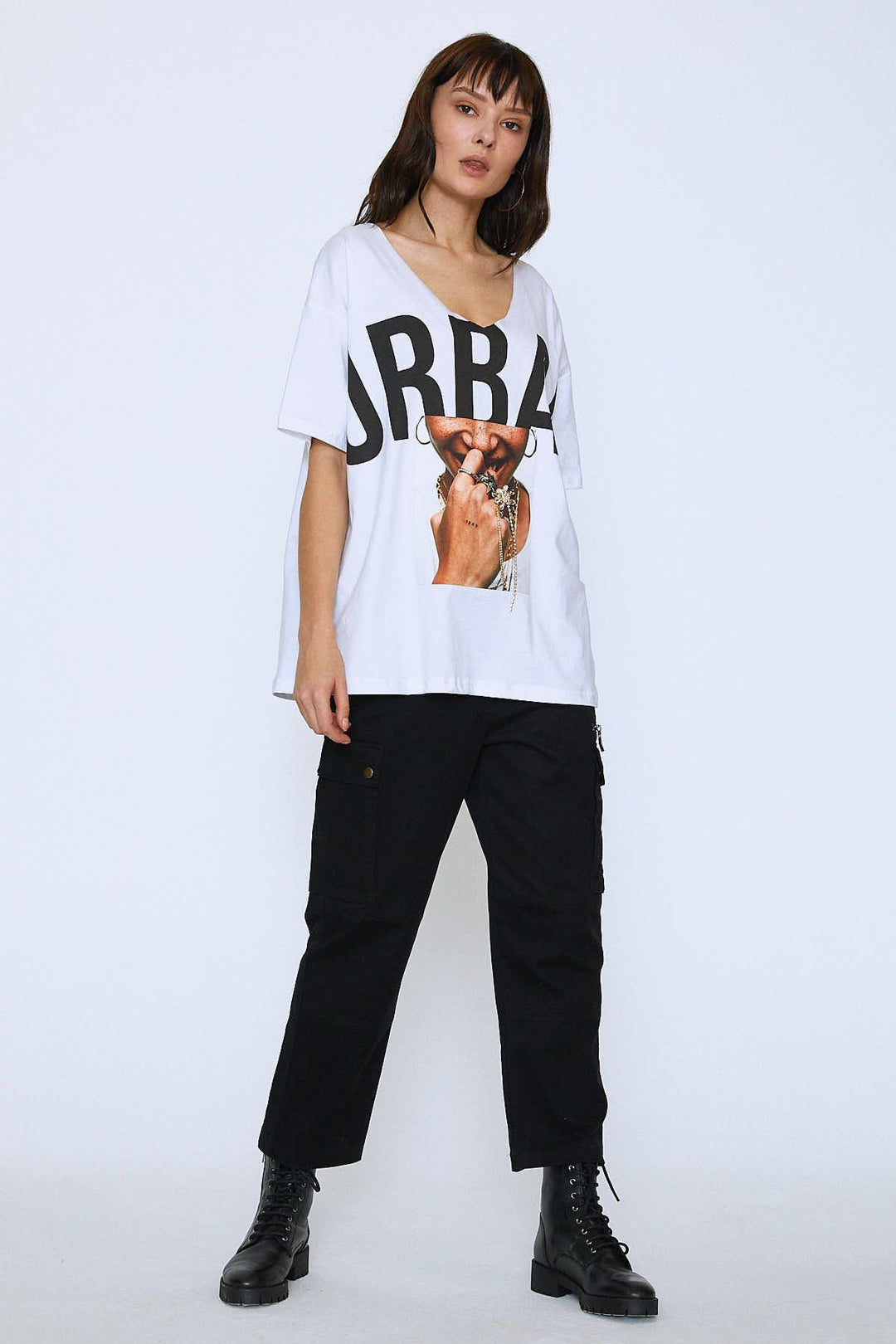 V-Neck Printed T-Shirt White