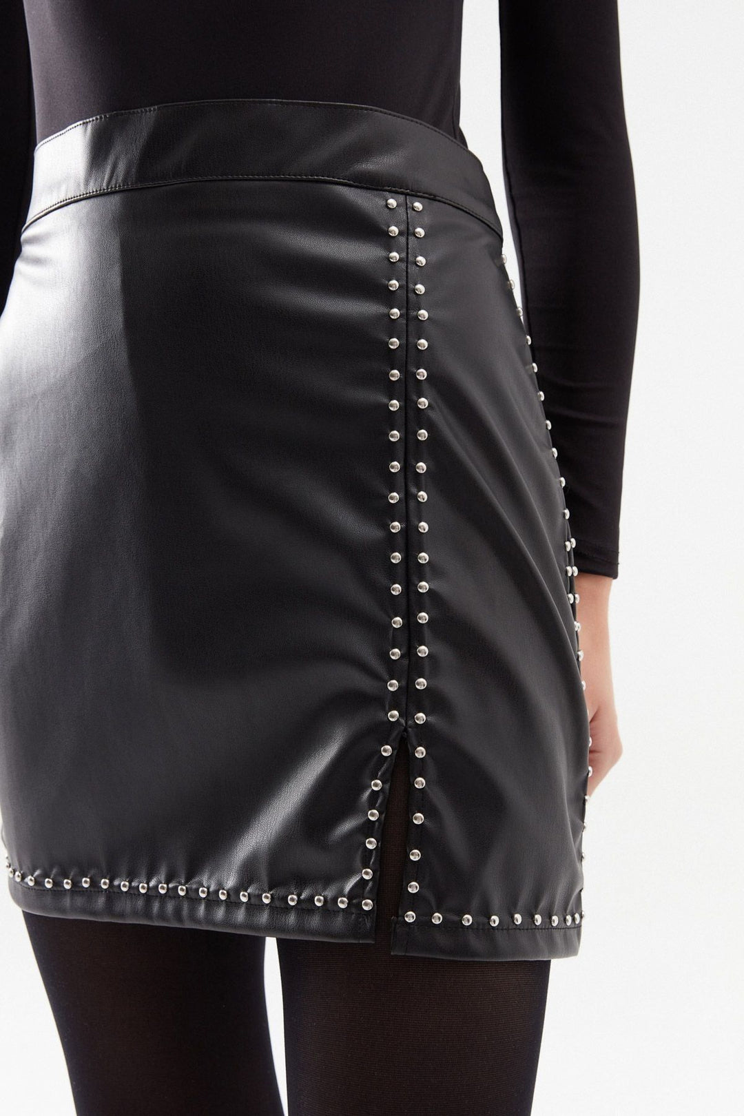 Troklu Deri Mini Etek Siyah