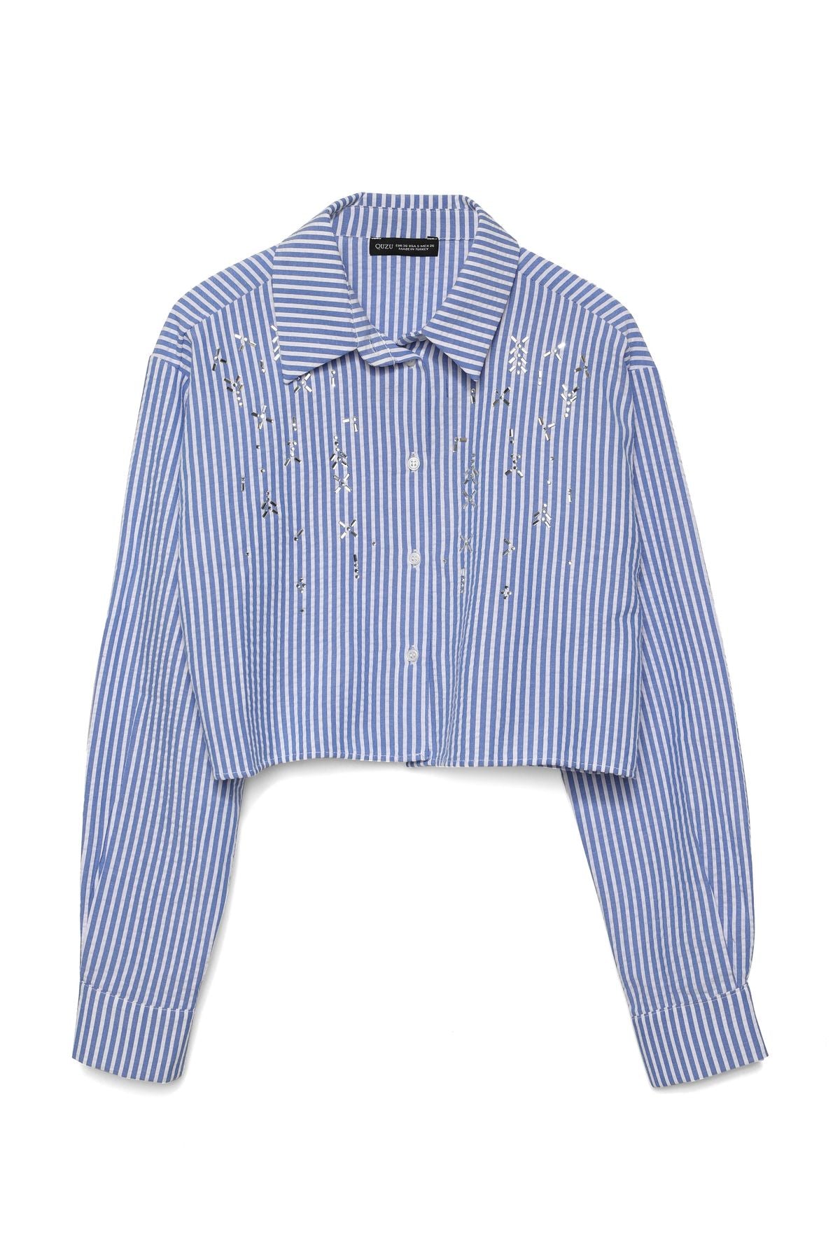 Striped Crop Shirt Blue