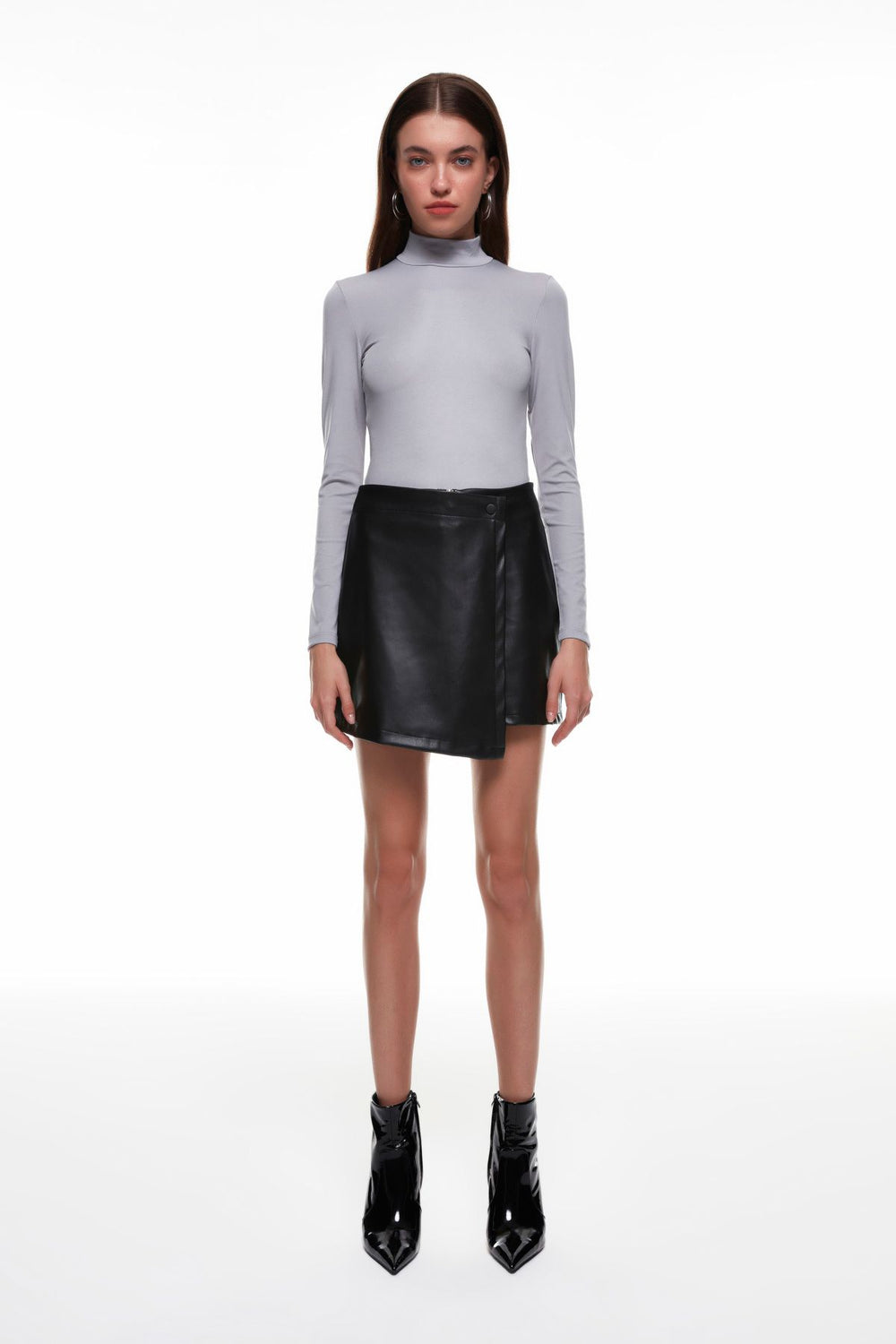 Wrap Leather Mini Shorts Skirt Black