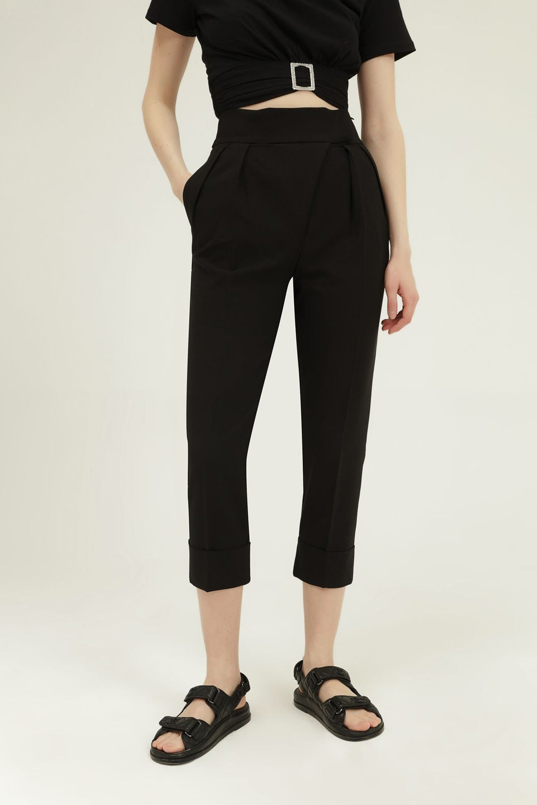 Duble Paça Yüksel Bel Pantolon Siyah