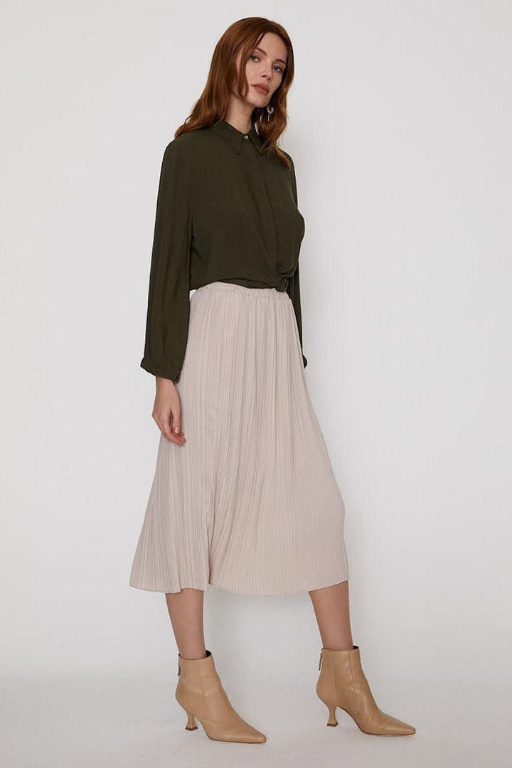 Lastikli Kol Beli Düğümlü Gömlek Haki