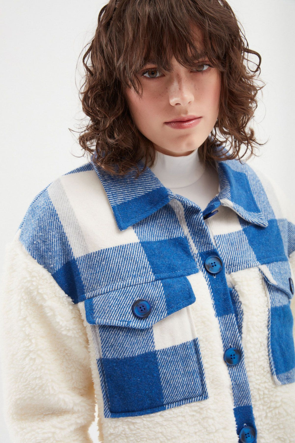 Plaid Plush Jacket Blue
