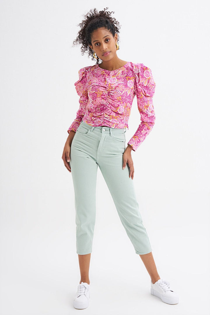 Floral Patterned Ruffle Detailed Blouse Pink