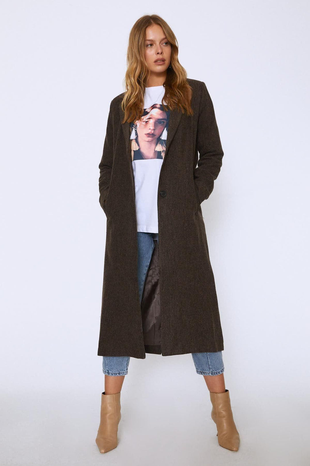 Uzun Kaşe Kaban Kahverengi