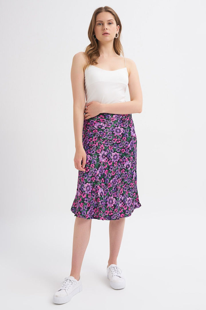Floral Patterned Midi Skirt Purple
