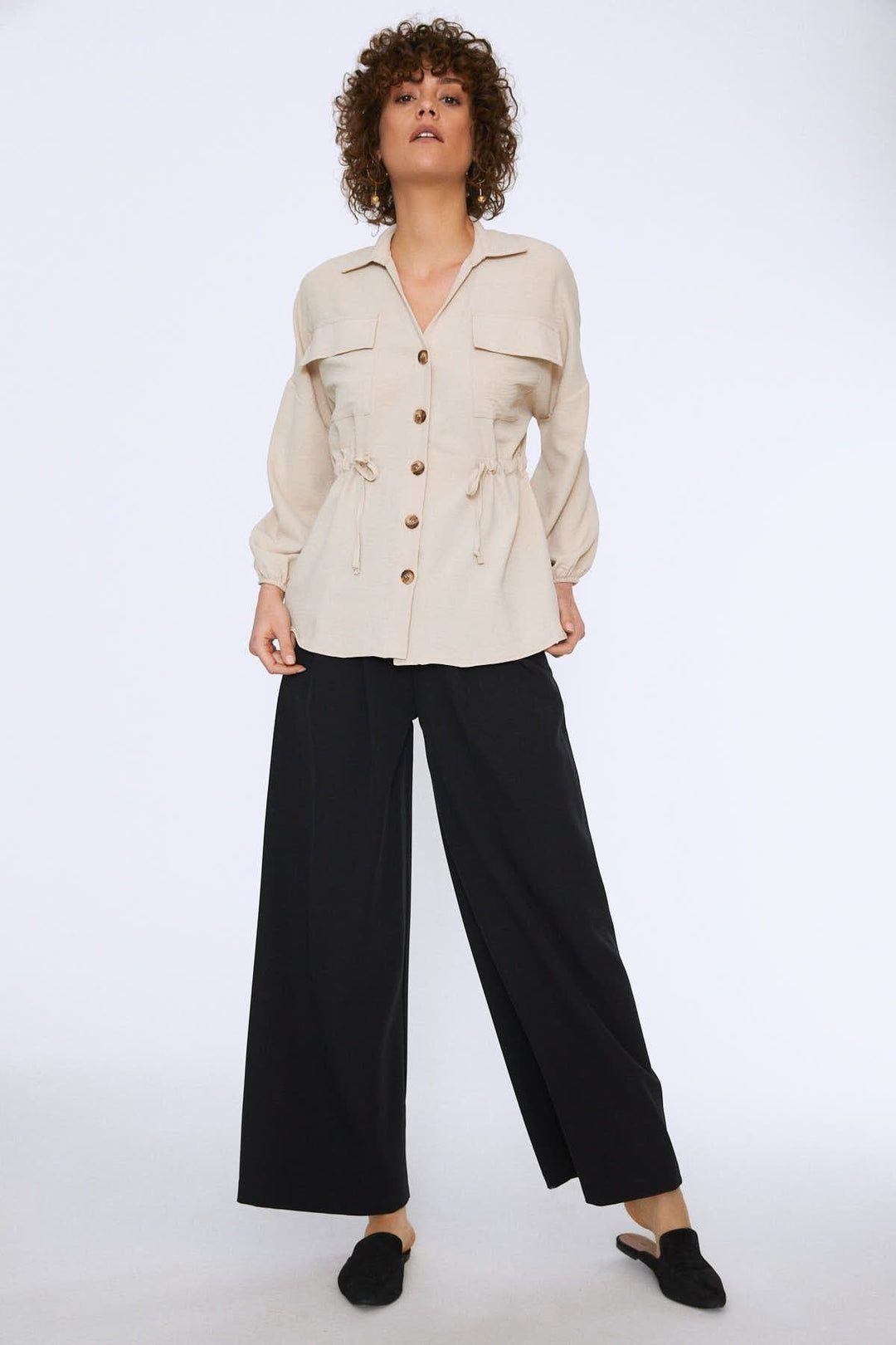 Beli Bağlamalı Cepli Gömlek Taş