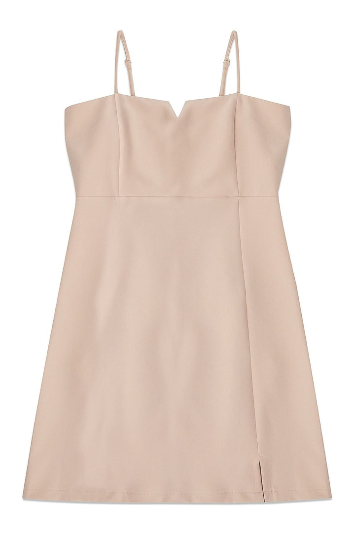 Strap Slit Mini Dress Stone