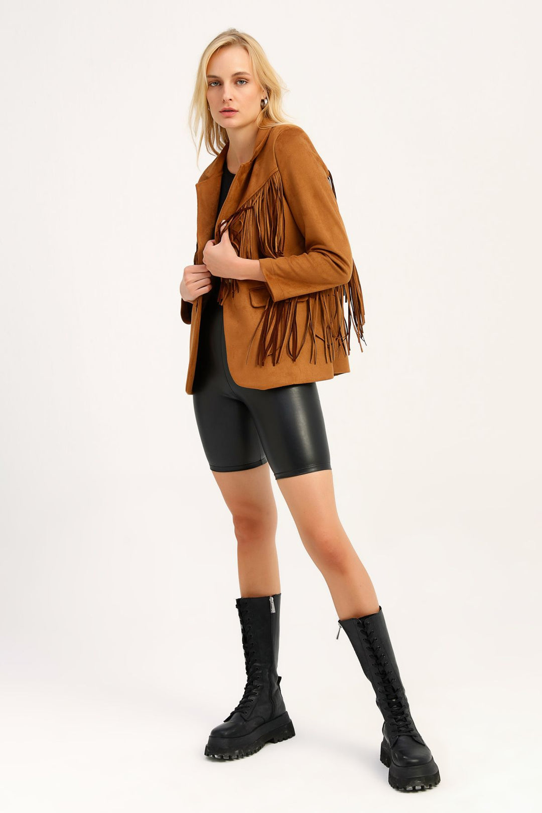Tasseled Suede Blazer Jacket Tan