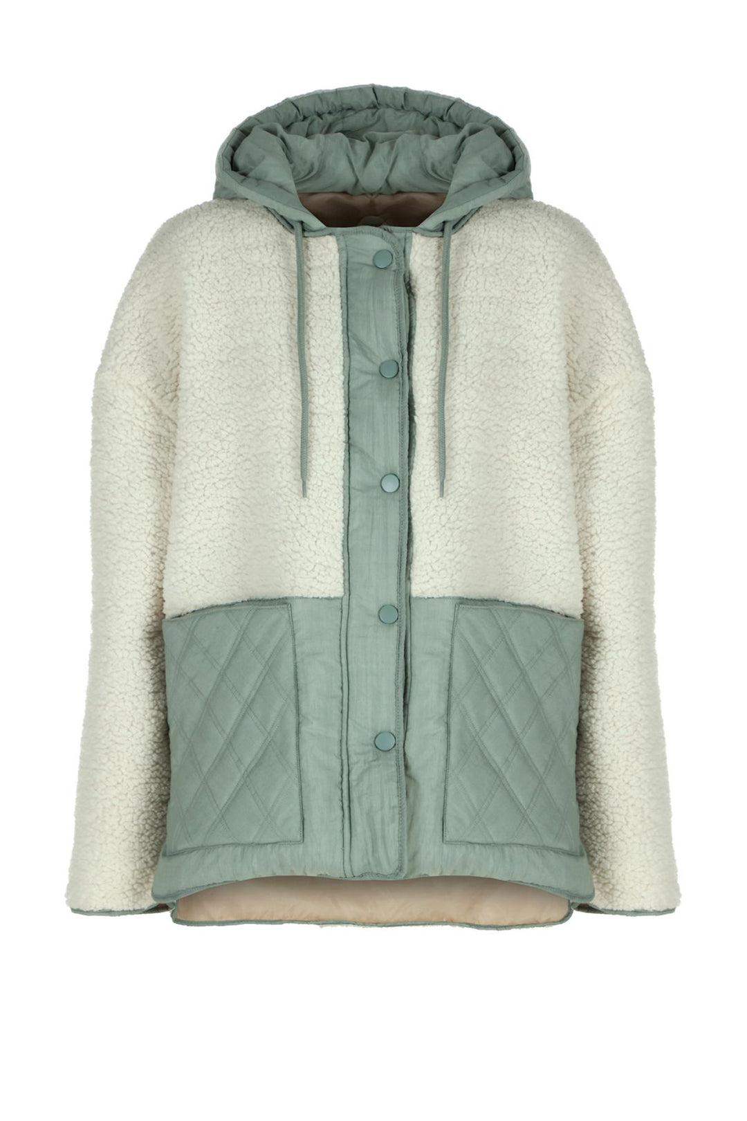 Hooded Plush Detailed Coat Ecru