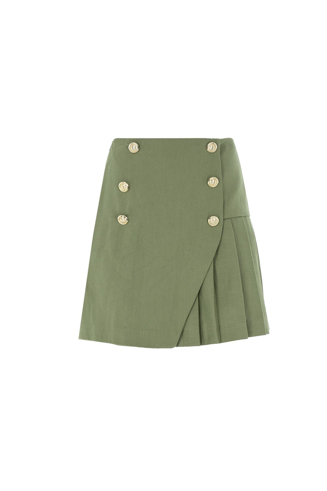 Button Detailed Pleated Short Skirt Khaki