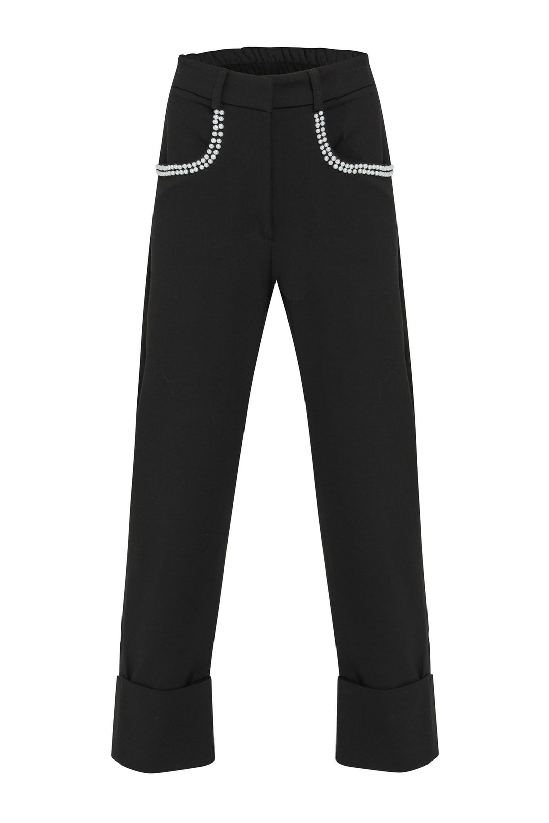 İnci Detaylı Duble Paça Pantolon Siyah