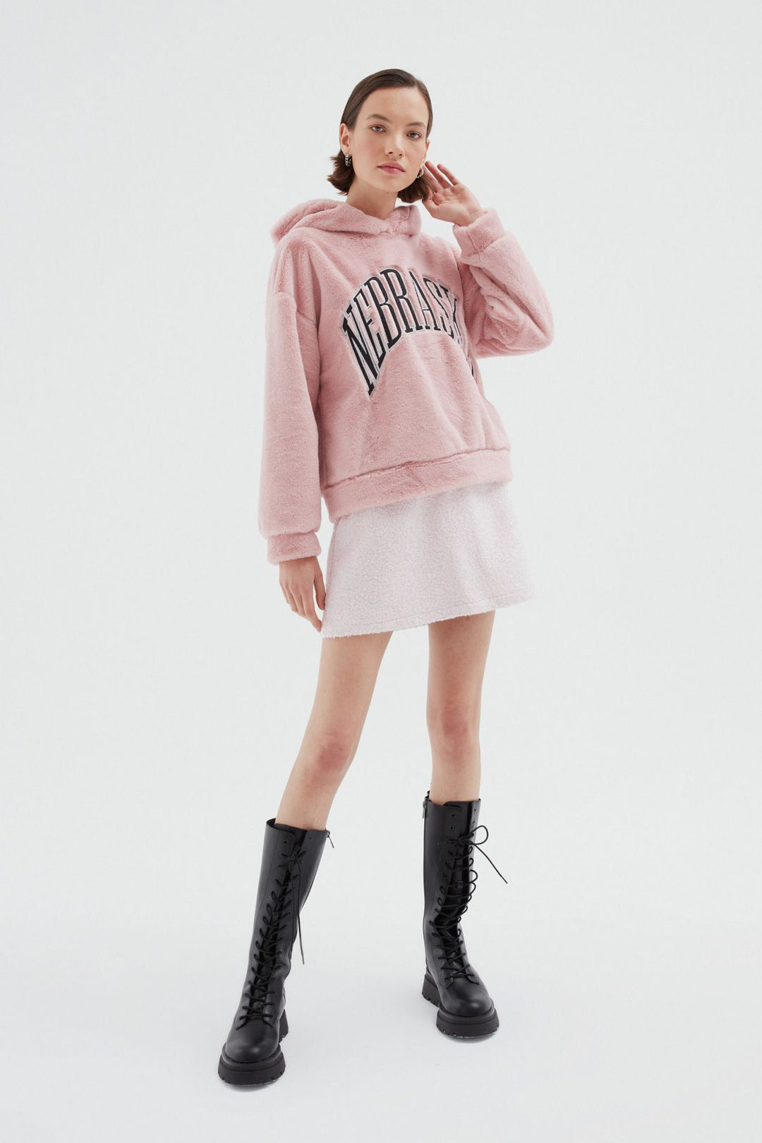 Hooded Plush Sweatshirt Pink