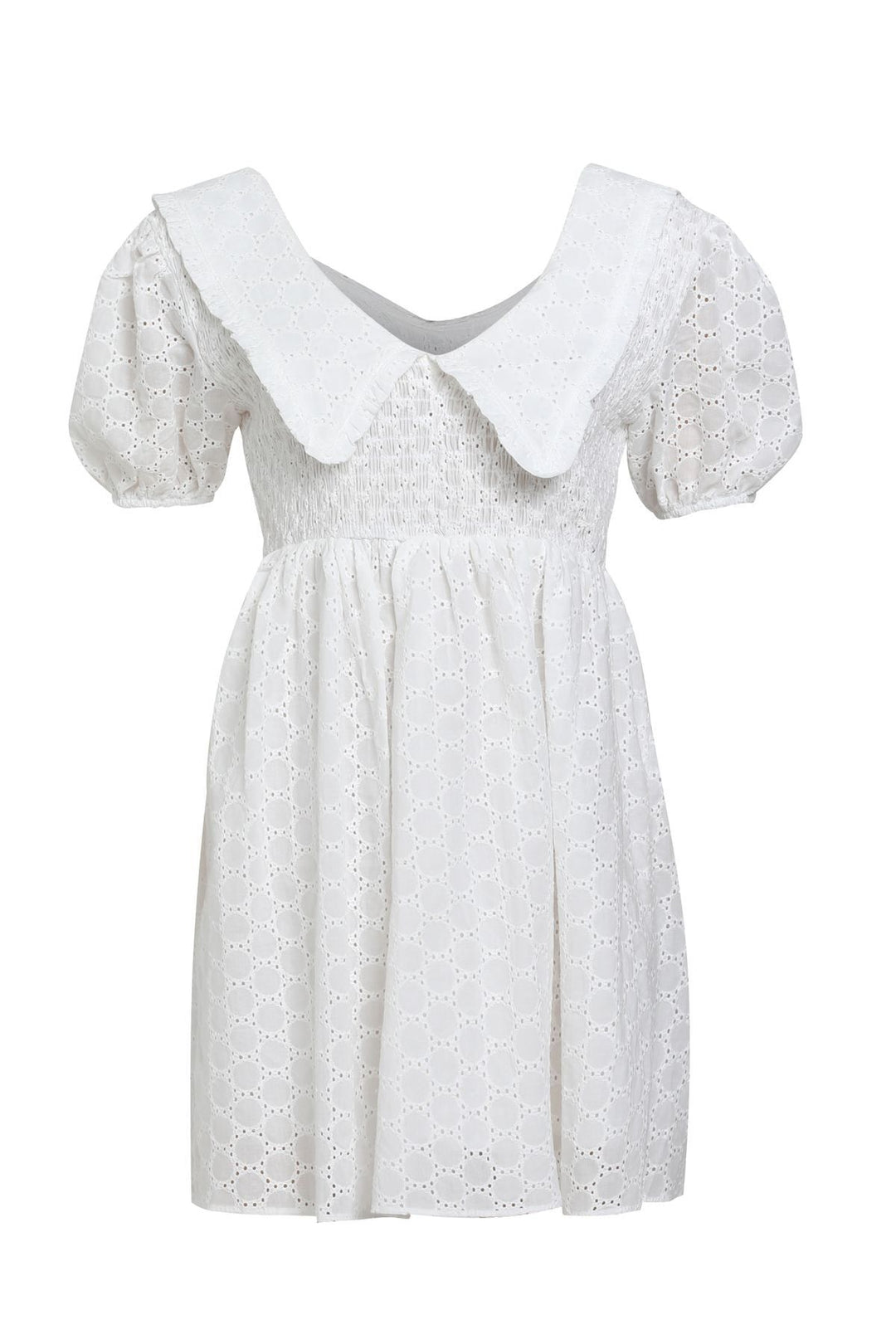 Beli Gipeli Bebe Yaka Elbise Beyaz