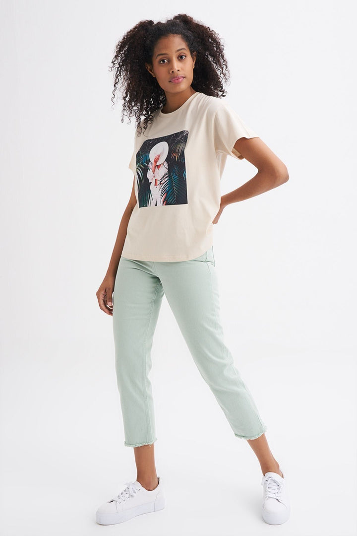 Baskılı Tişört Açık Bej