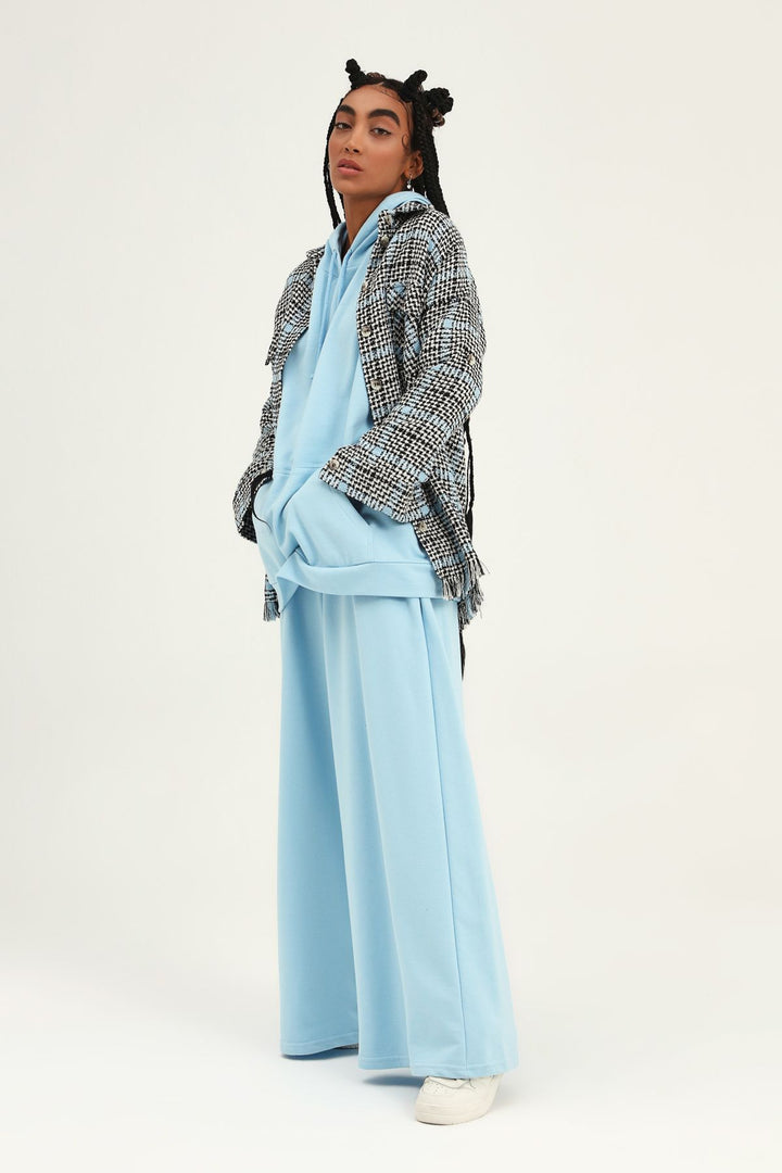 Püskül Detaylı Çizgili Gömlek Mavi