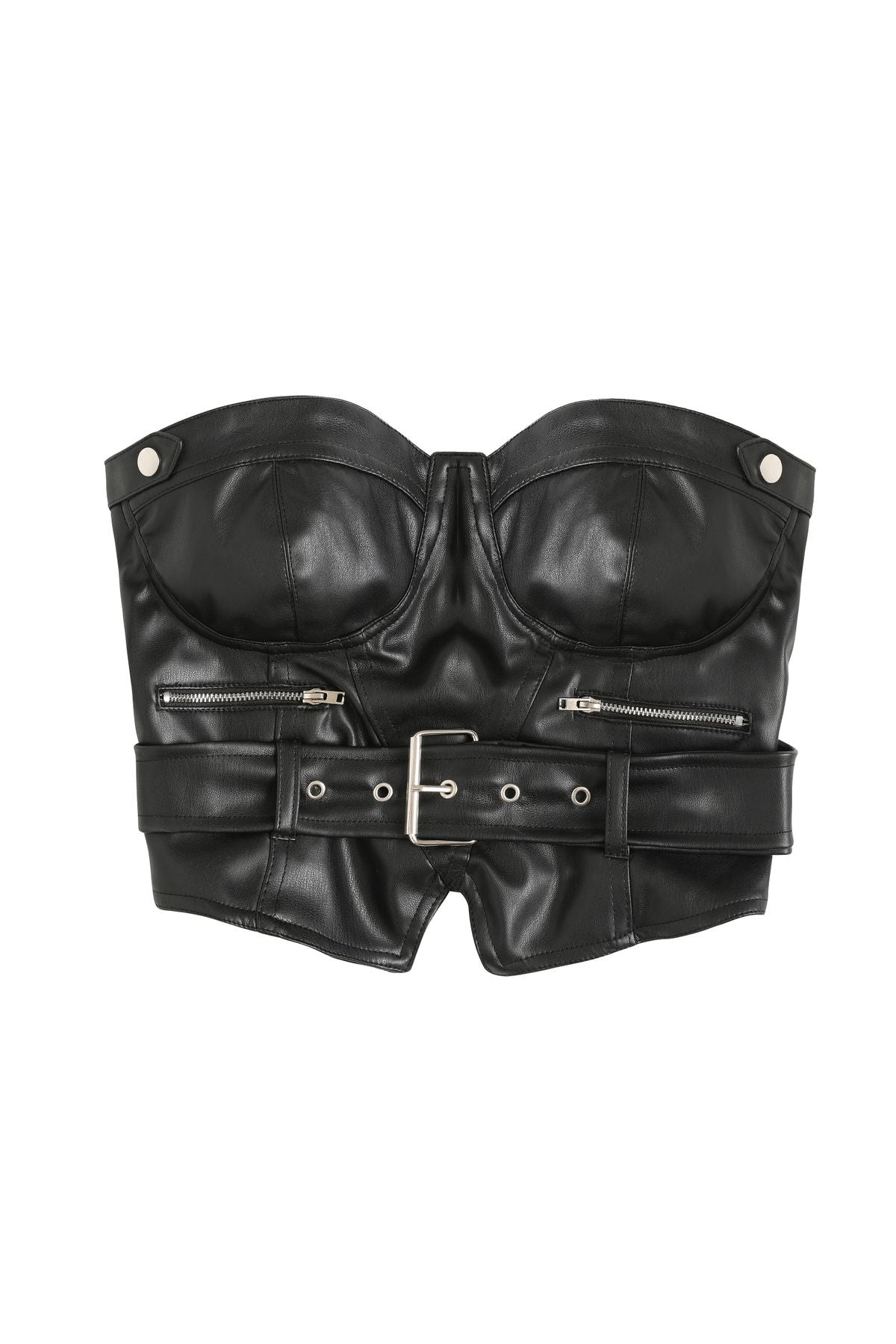 Belt Detailed Leather Bustier Black