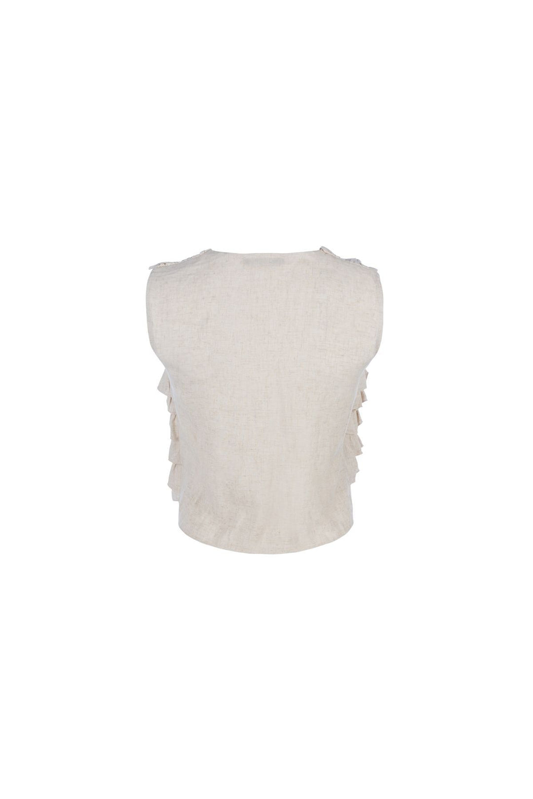 Fırfırlı V Yaka Keten Bluz Naturel