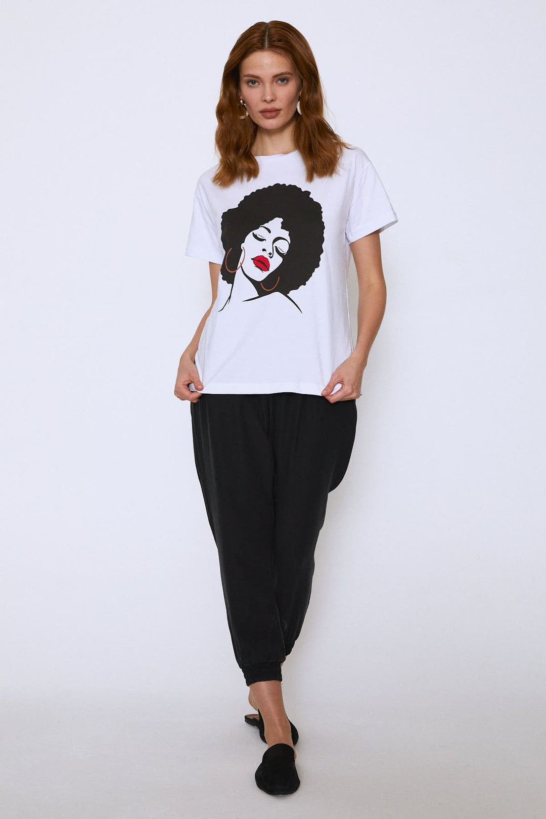 Önü Baskılı Tişört Beyaz