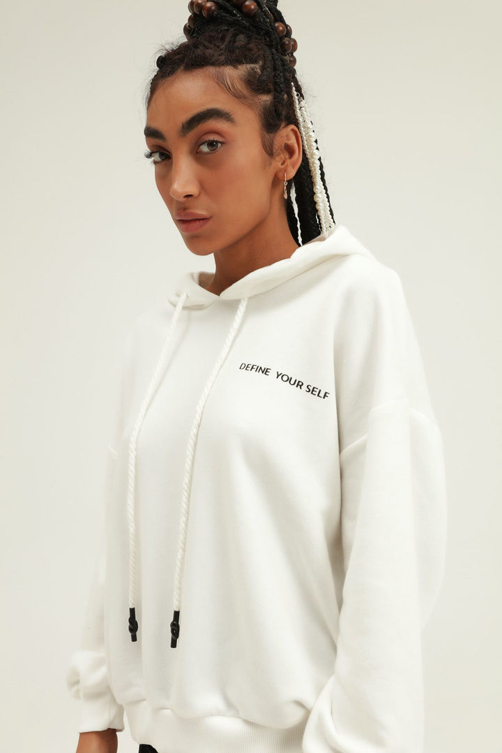 Printed Hoodie Sweatshirt White